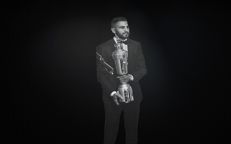 Man Holding Trophy — Black, Dramatic