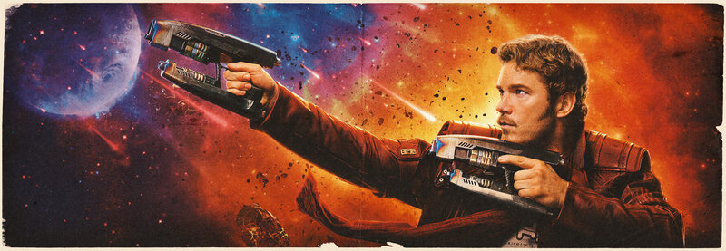 Man Holding Two Guns — Orange, Dramatic