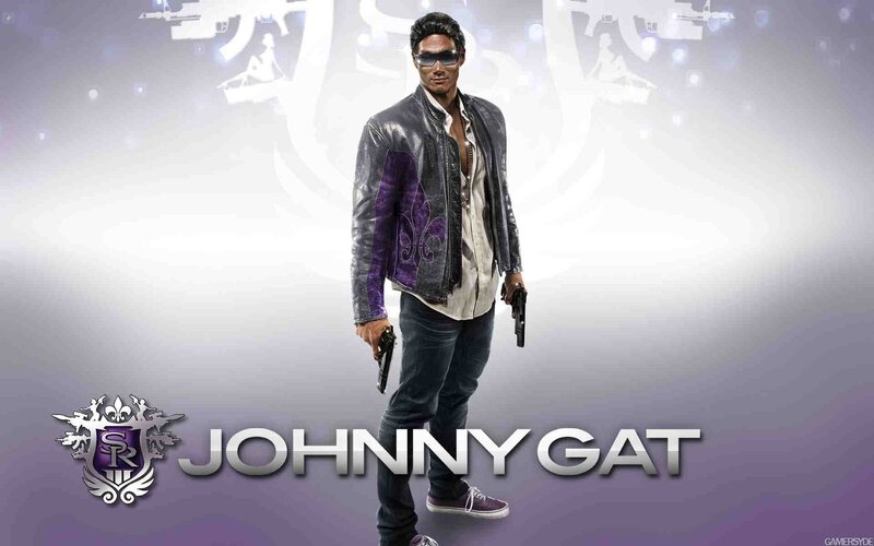 Man Holding Two Guns — Purple