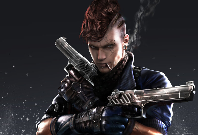 Man Holding Two Pistols — Black