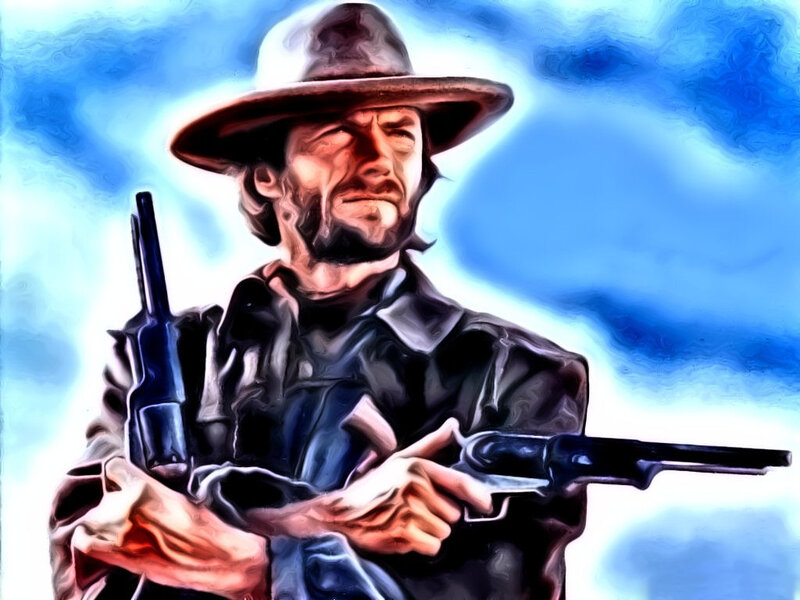 Man Holding Two Revolvers — Blue