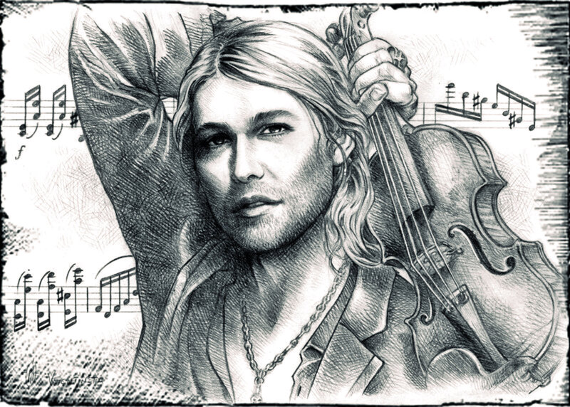 Man Holding Violin — Black, Dramatic, Illustration