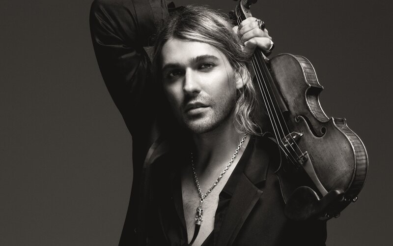 Man Holding Violin — Black, Dramatic, Photograph, Necklace