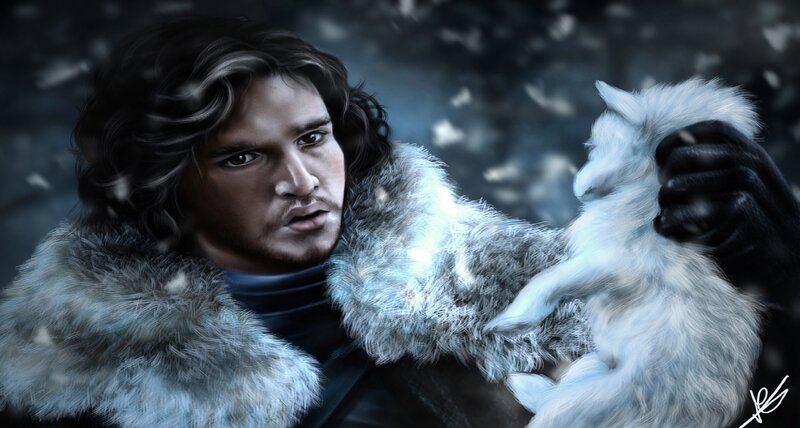 Man Holding White Wolf — Dramatic