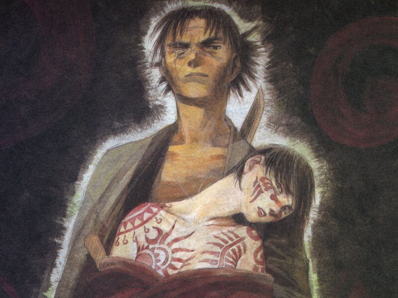 Man Holding Woman — Black, Dramatic, Manga