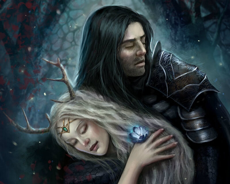 Man Holding Woman — Black, Dramatic, Night, Digital Art