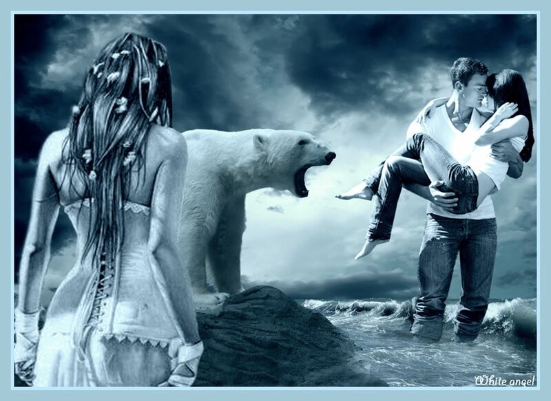 Man Holding Woman — Blue, Dramatic, Digital Art