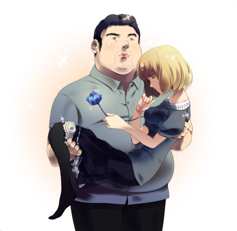 Man Holding Woman — Blue, Romantic, Anime