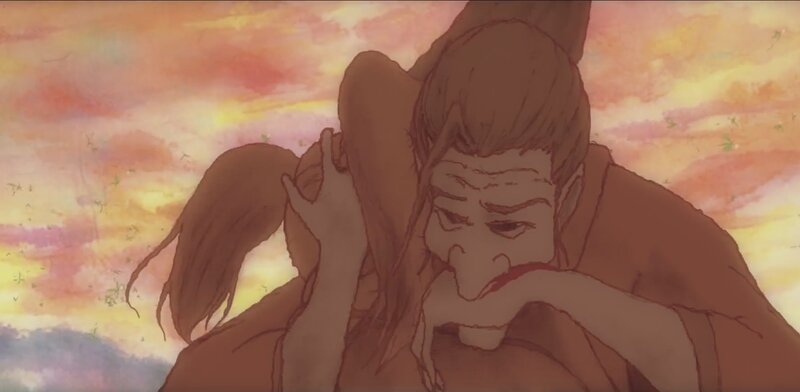 Man Holding Woman — Orange, Dramatic