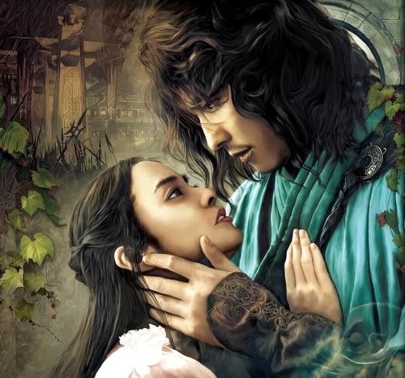 Man Holding Woman's Face — Green