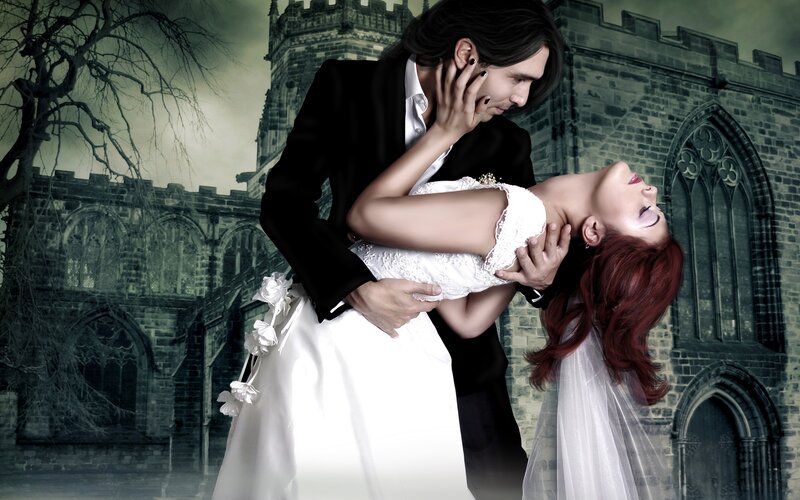 Man Holding Woman — White, Dramatic