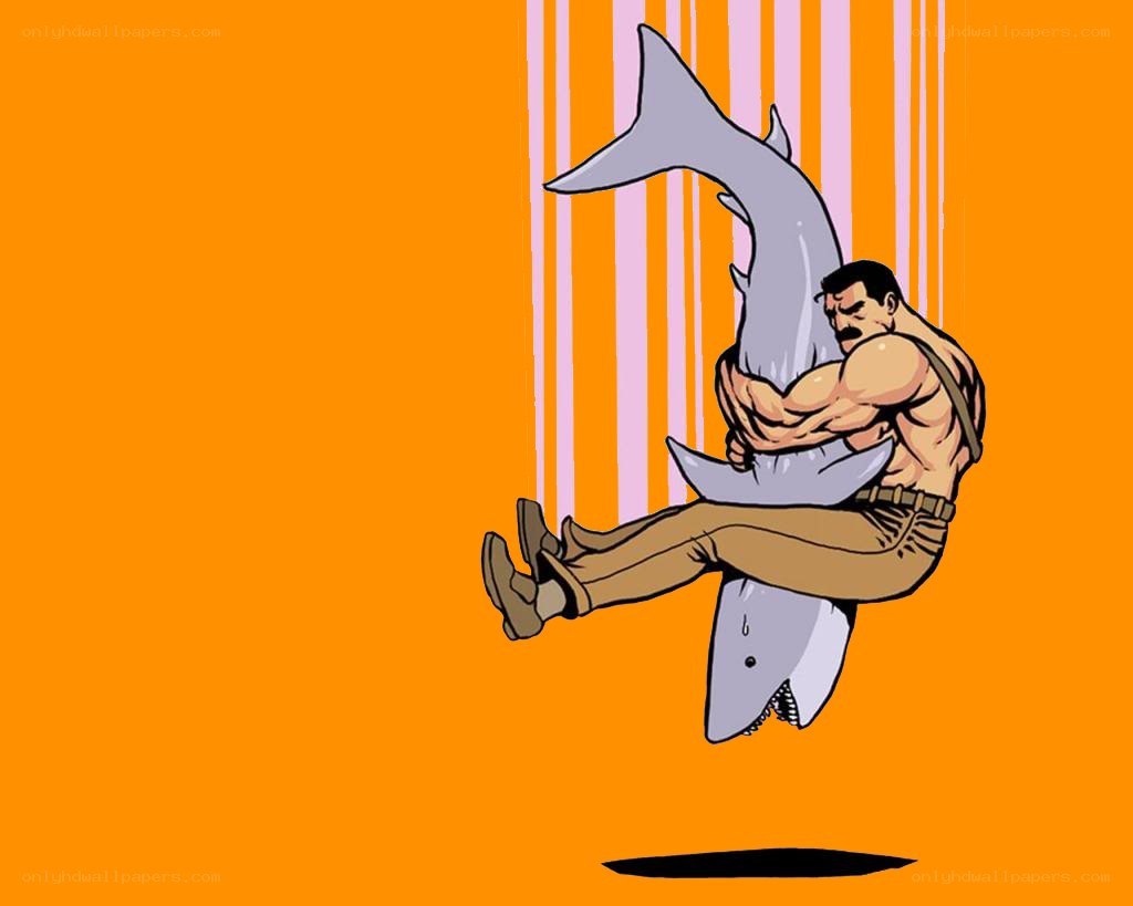 man hugging a shark