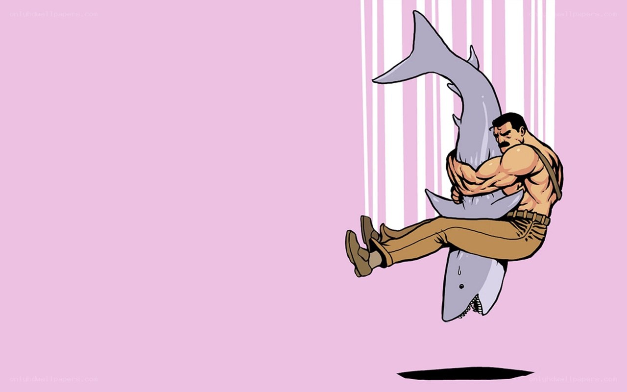 man hugging shark