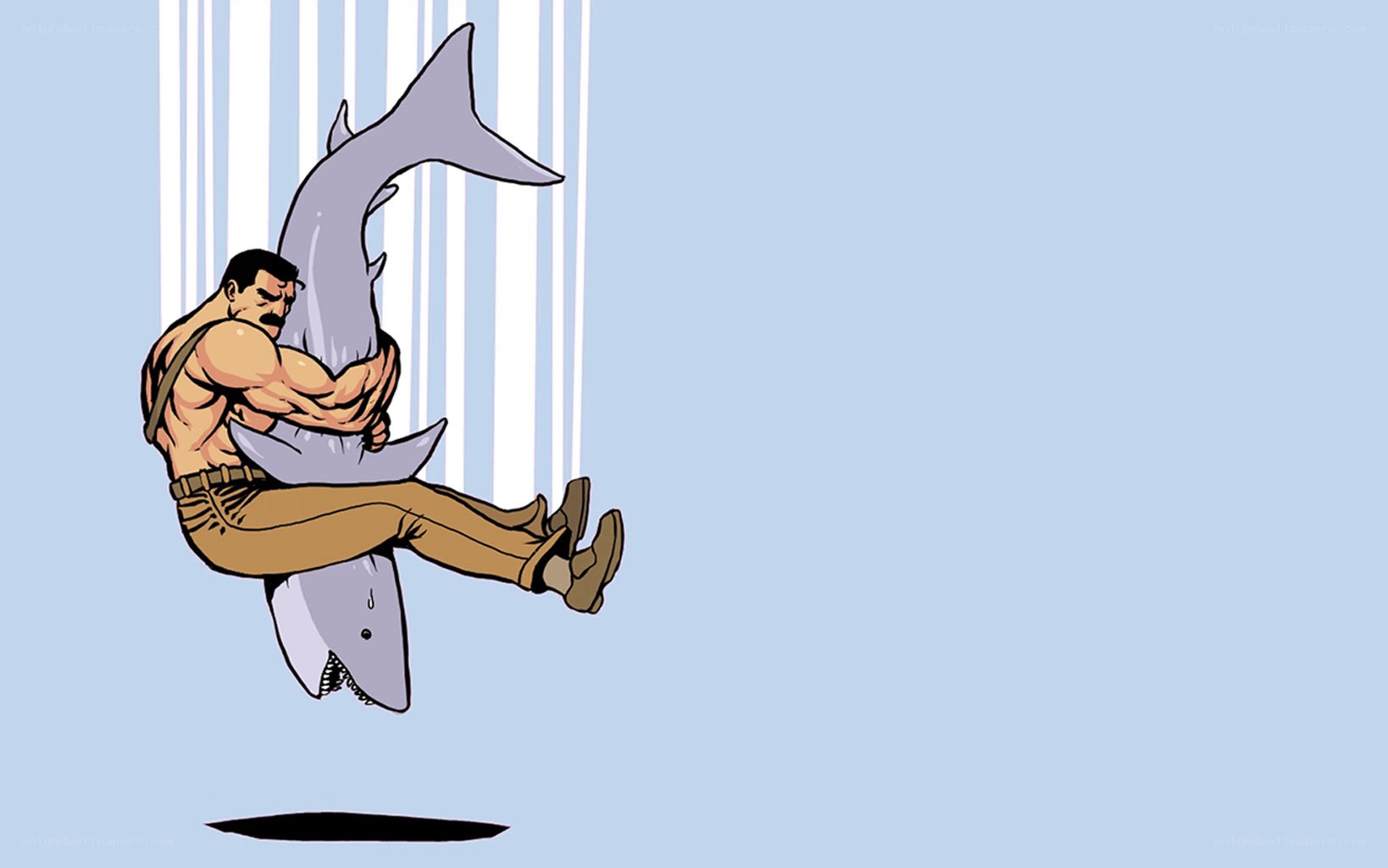 man hugging shark