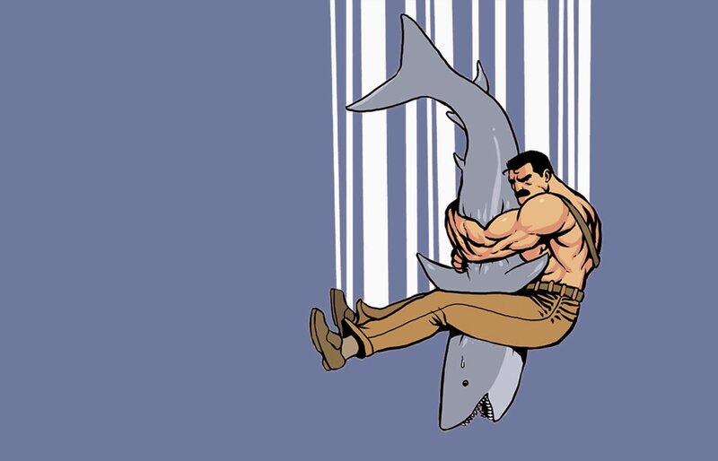 Man Hugging Shark — Blue