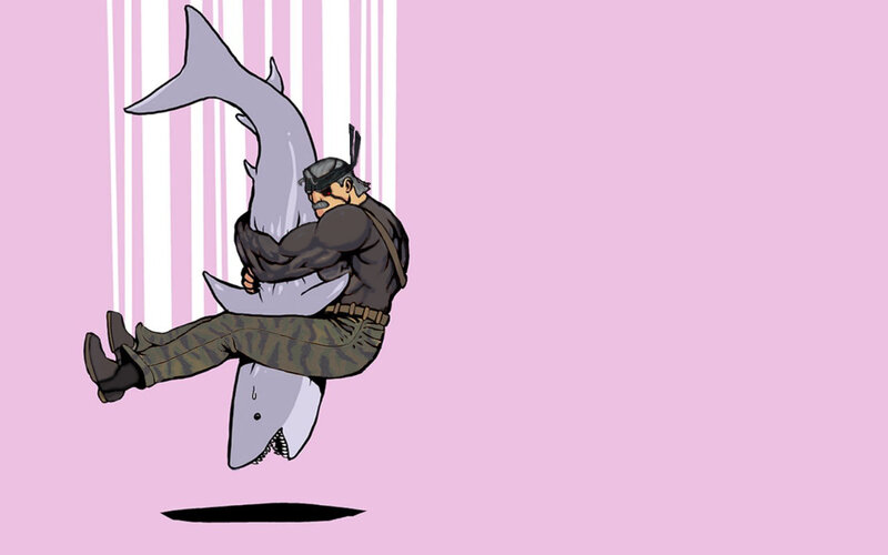 Man Hugging Shark — Pink, Dramatic