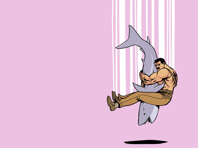 Man Hugging Shark — Pink, Humorous