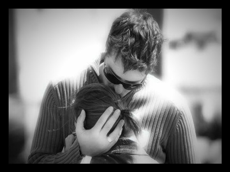 Man Hugging Woman — Black, Intimate, Photograph