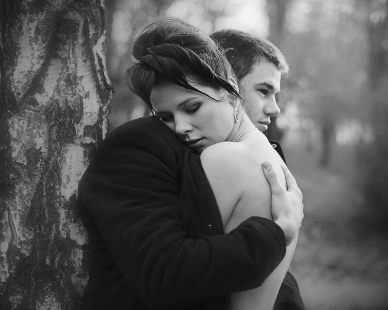 Man Hugging Woman — Black, Somber