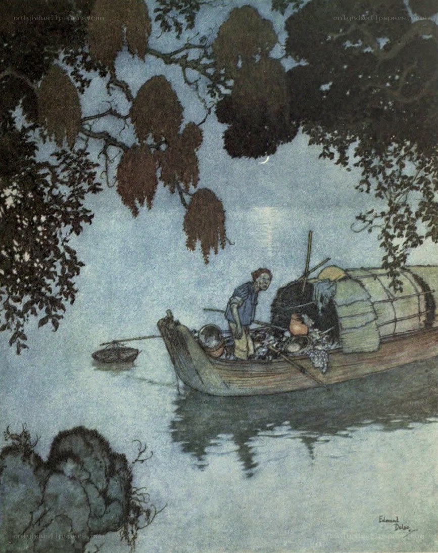 Man in a boat at night