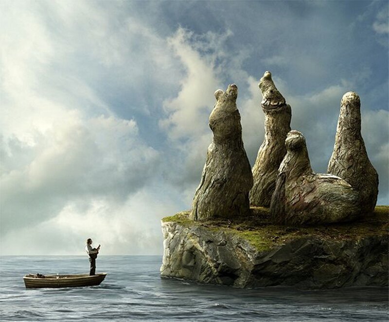 Man in a Boat — Blue, Dramatic, Digital Art
