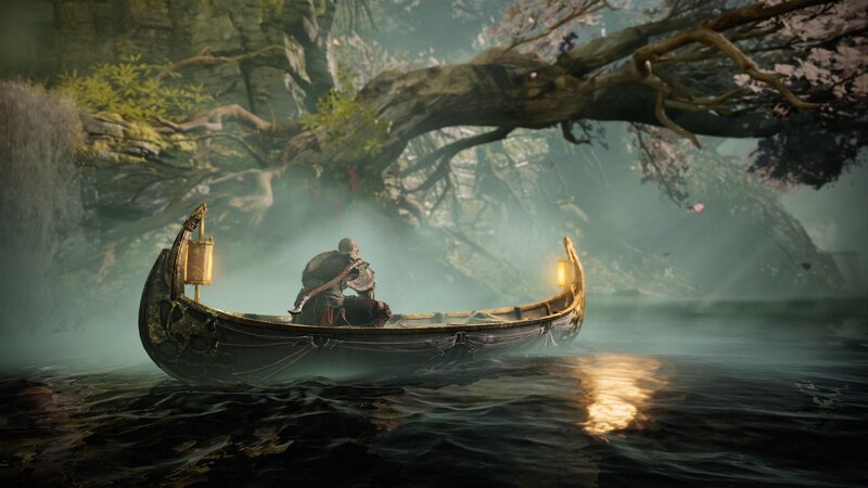 Man in a Boat — Green, Serene, Night, 3d Render