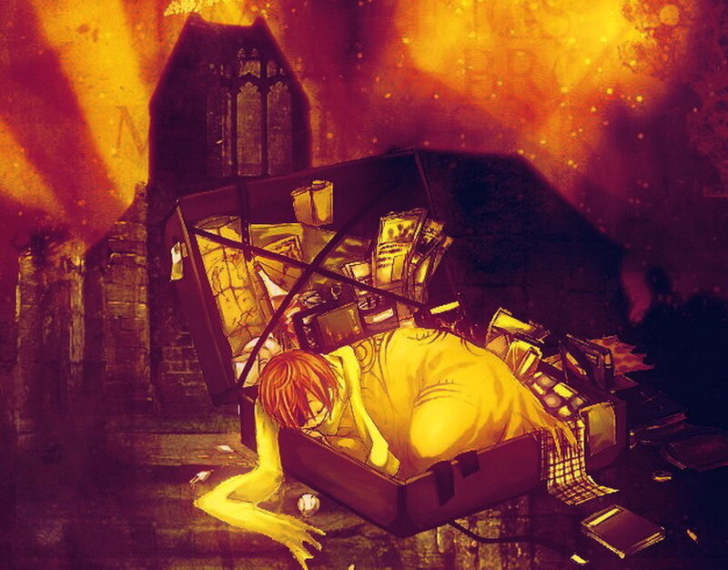 Man in a burning suitcase