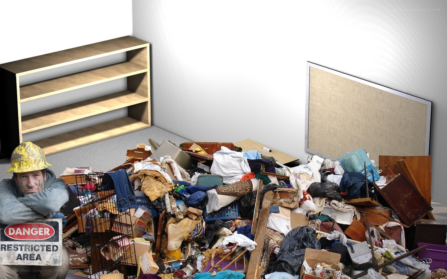 Man in a cluttered room