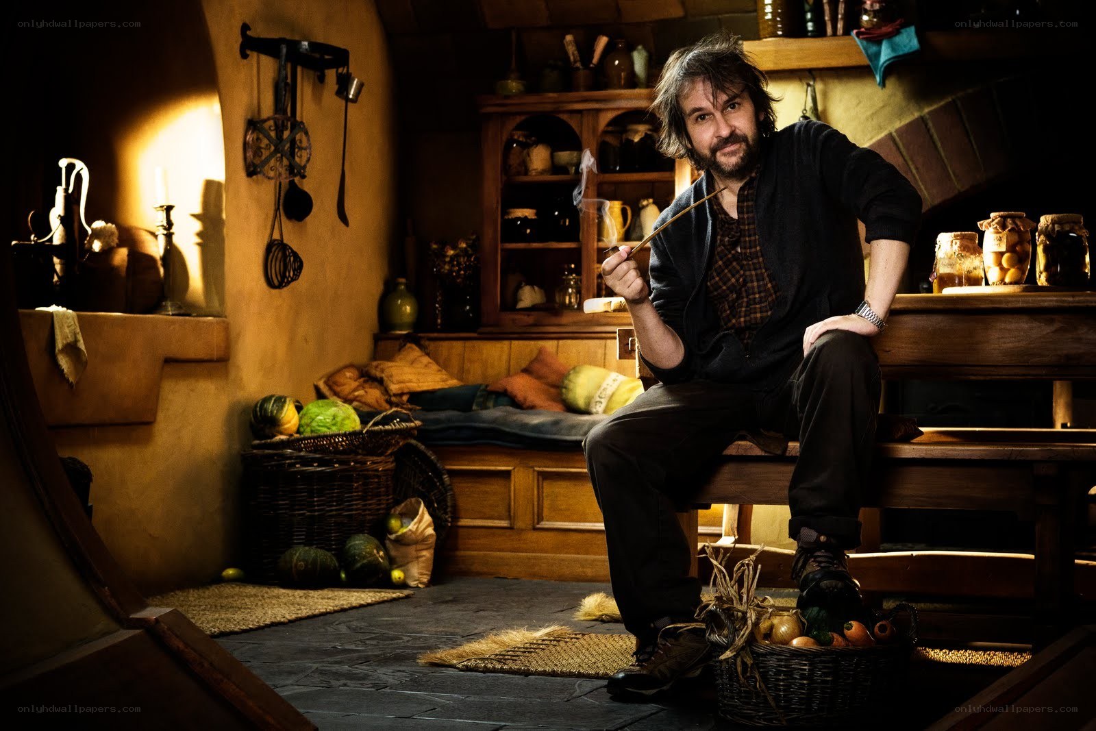 Man in a cozy hobbit-style kitchen