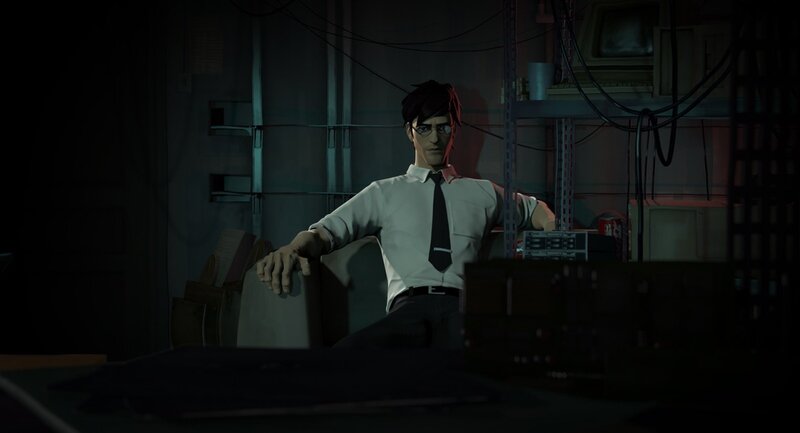 man in a dimly lit room