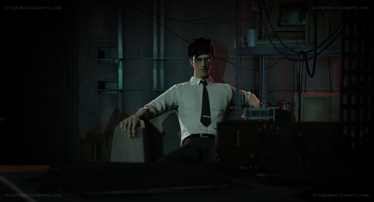 man in a dimly lit room