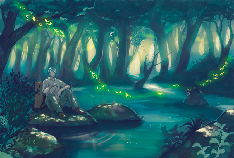 Man in a forest stream