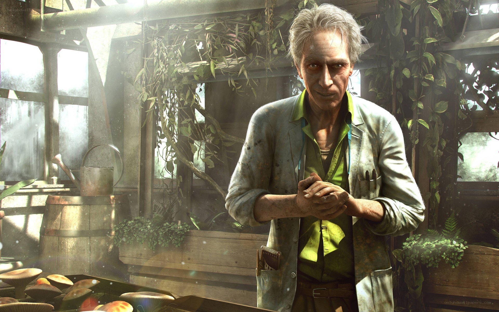 man in a greenhouse