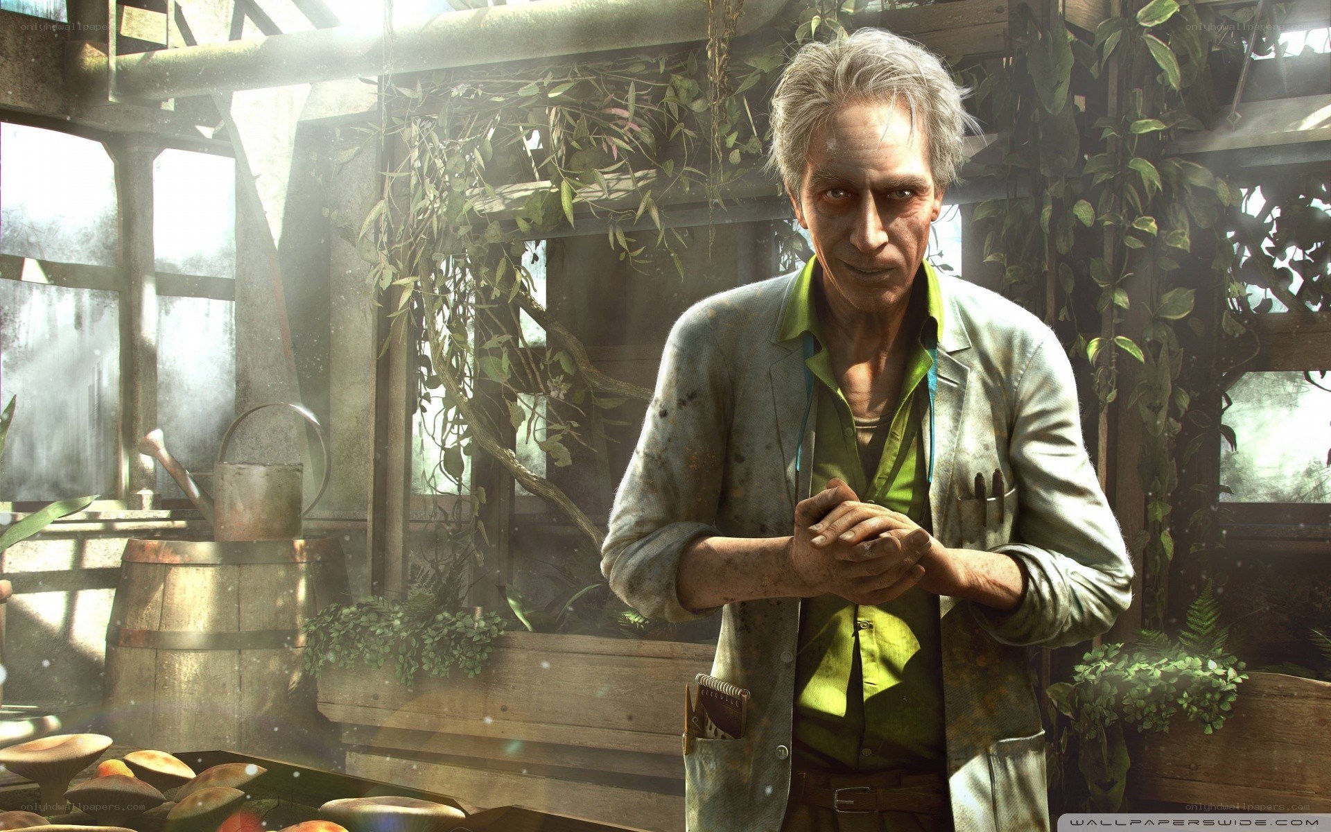 man in a greenhouse