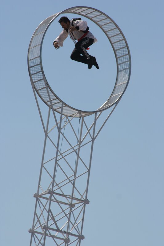 Man in a large metal ring