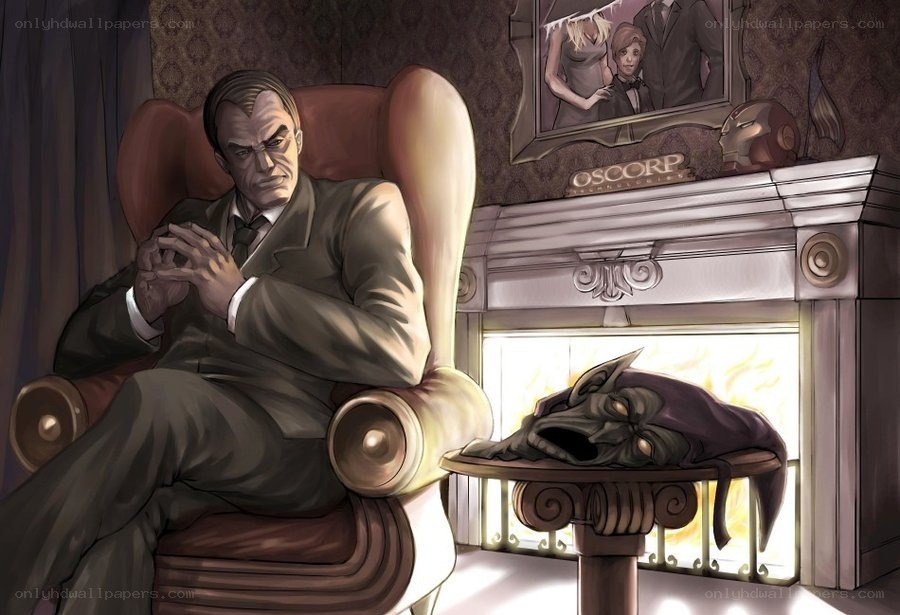 Man in a suit by fireplace
