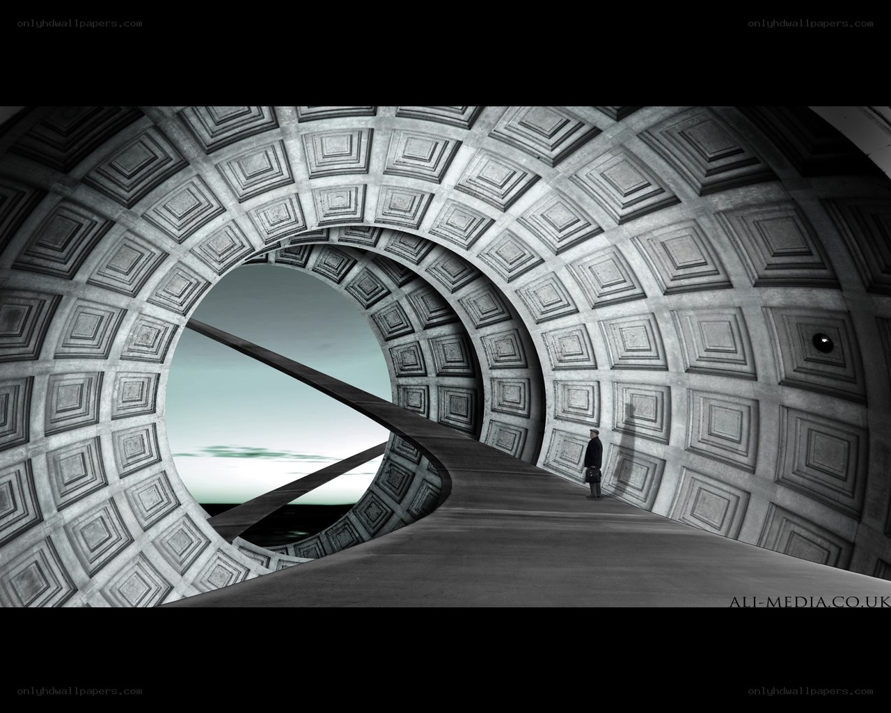 man in a surreal tunnel