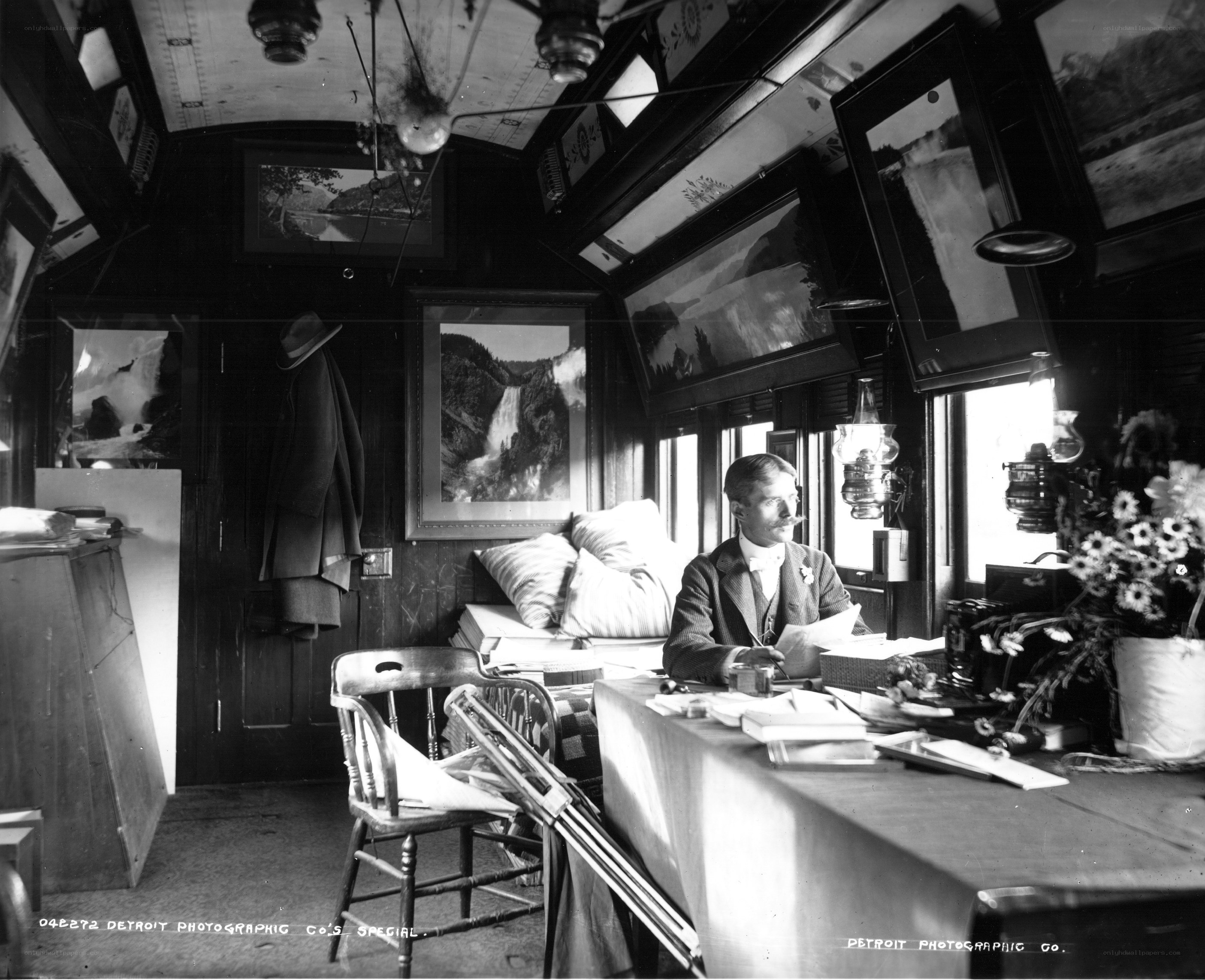 Man in a train car office
