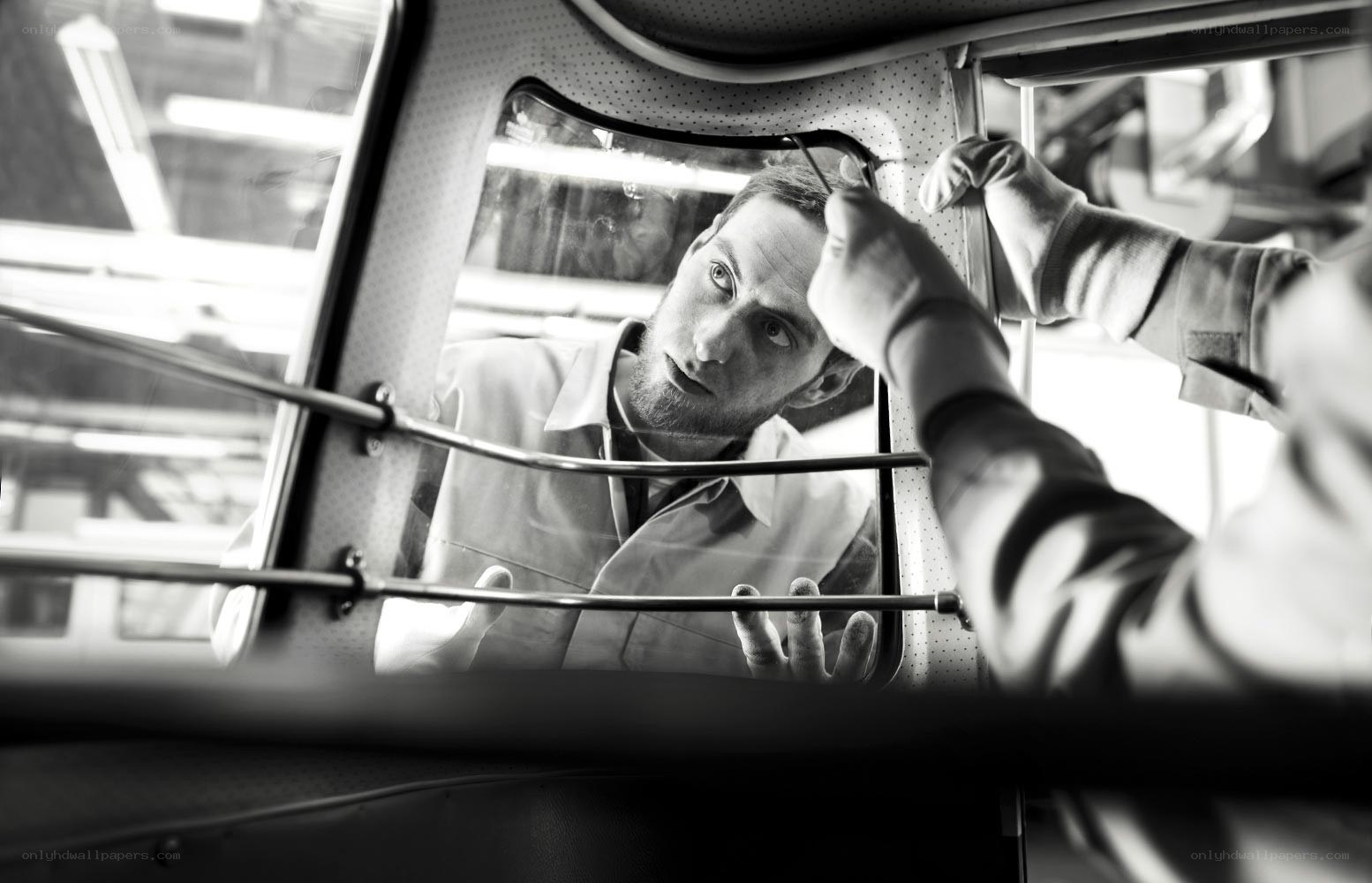 Man in a vehicle reflection