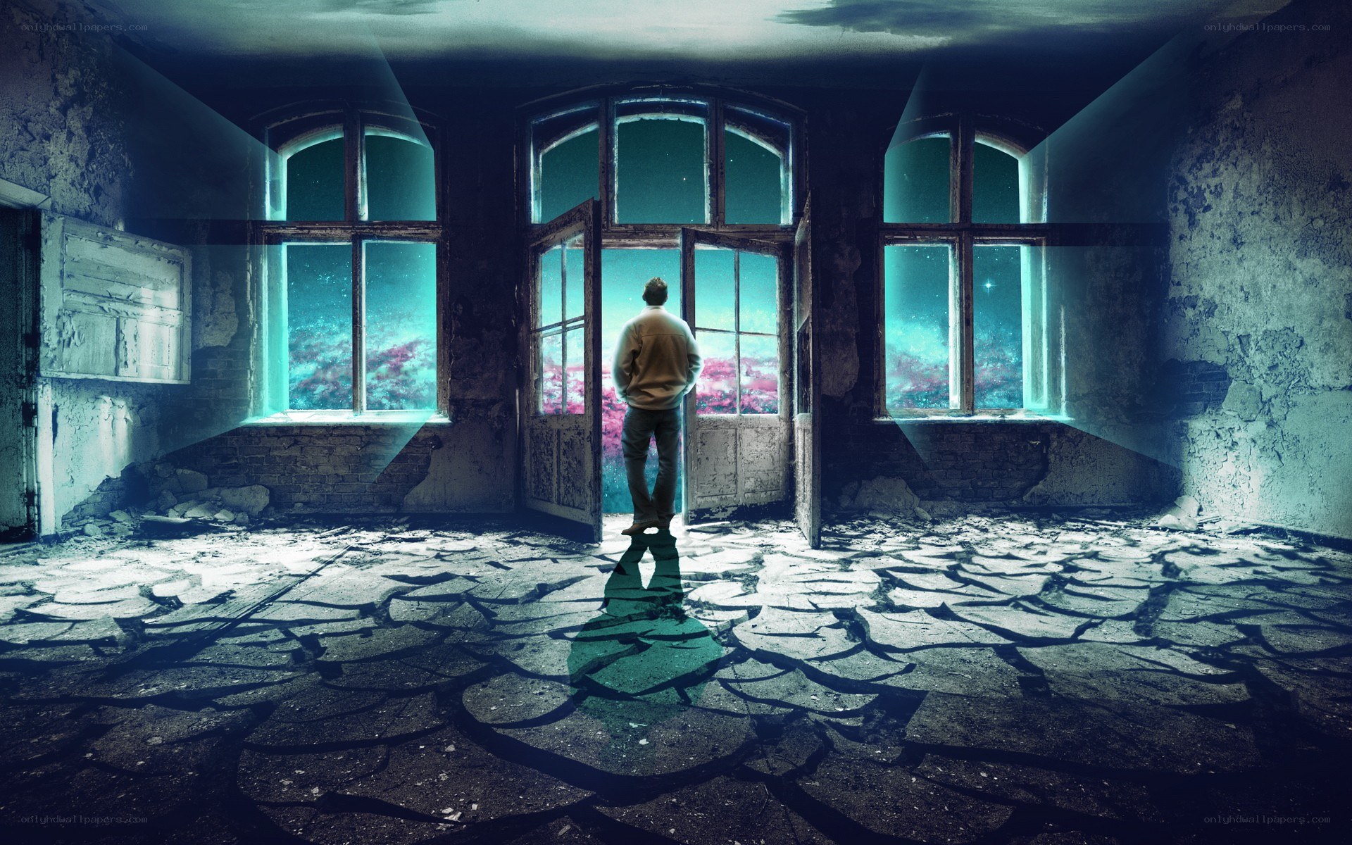 Man in abandoned room
