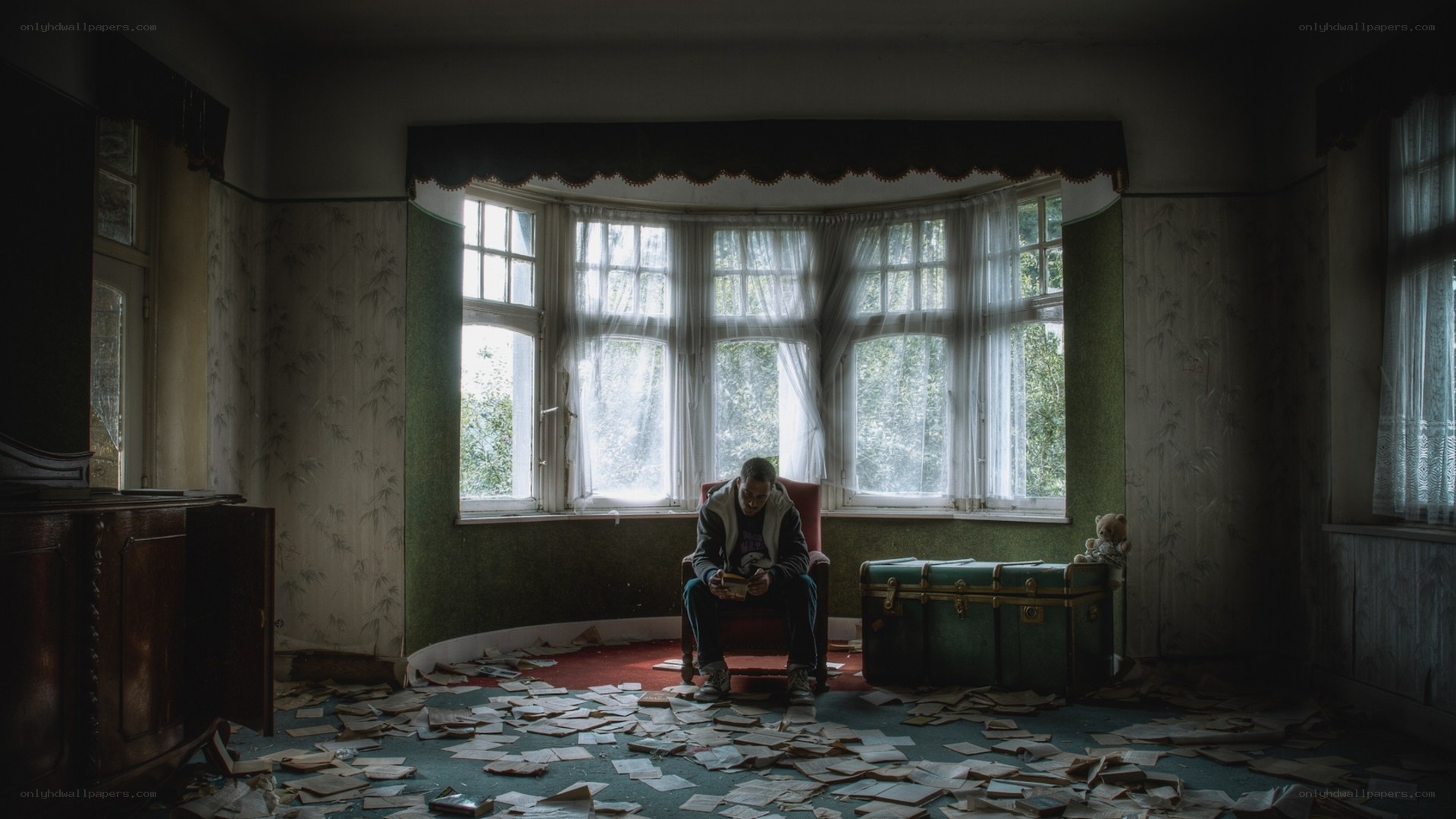Man in abandoned room