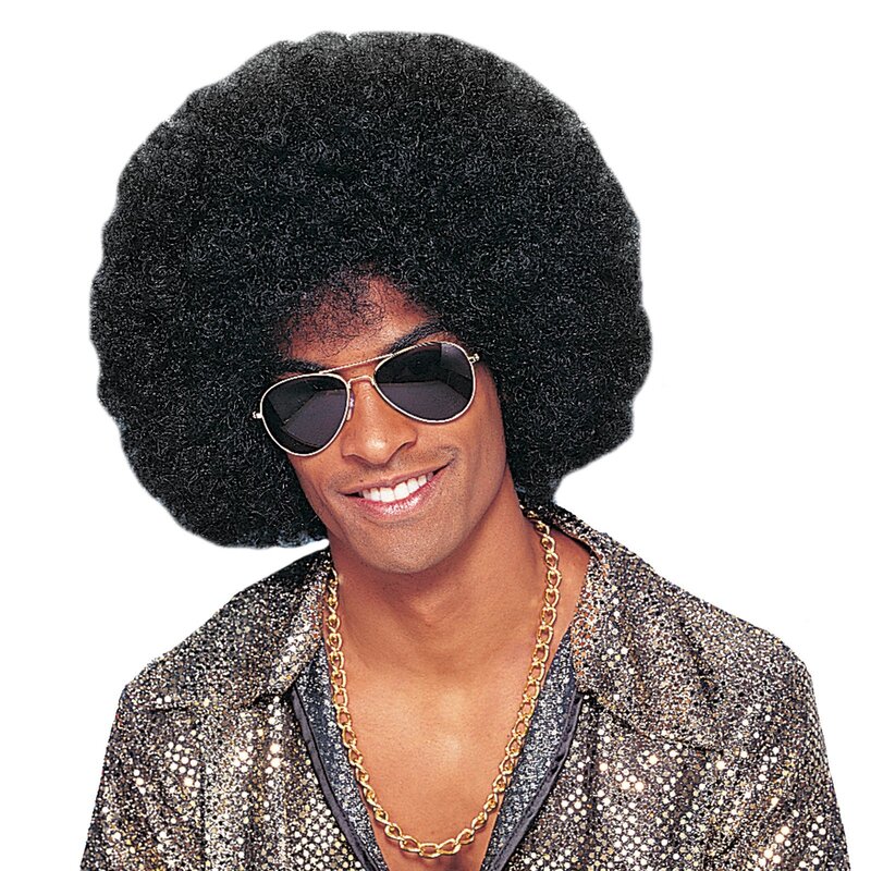 man in afro wig and sunglasses