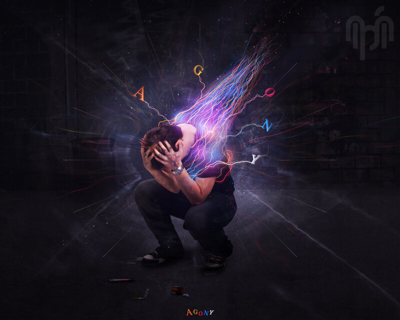 Man in Agony with Energy Burst