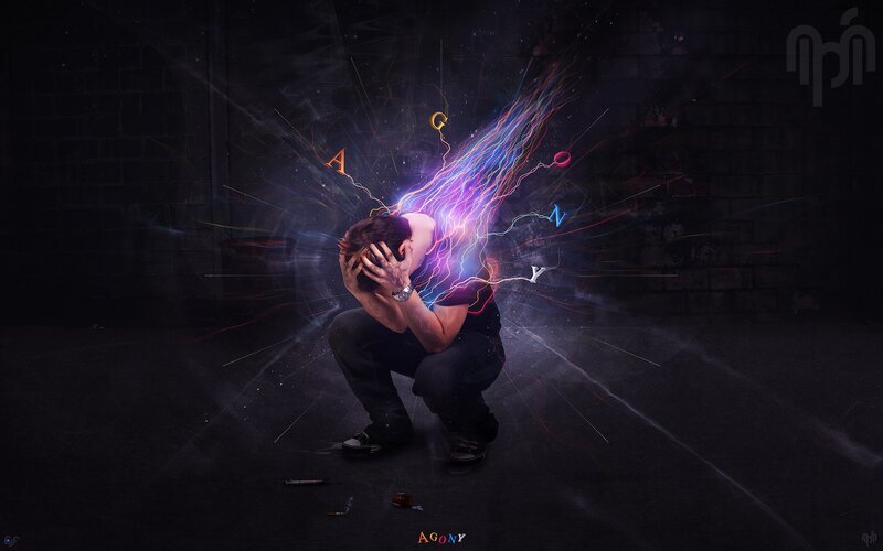 Man in Agony with Energy Burst