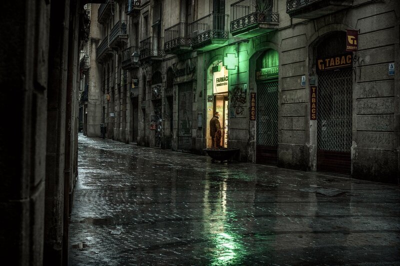 Man in Alley at Night — Green