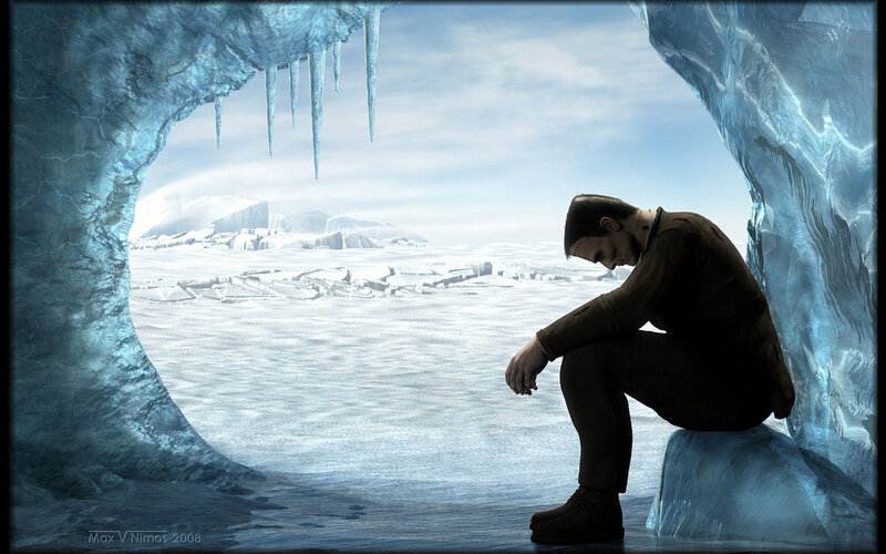 Man in an ice cave