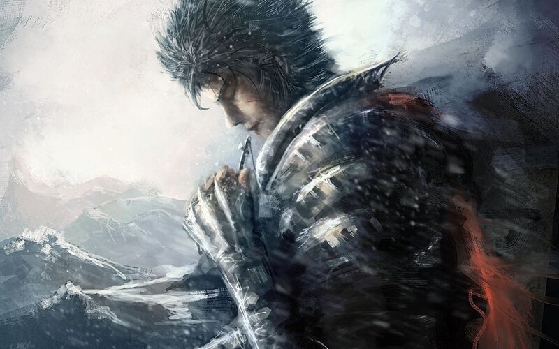 Man in Armor Holding Sword — Gray, Dramatic, Winter, Digital Art