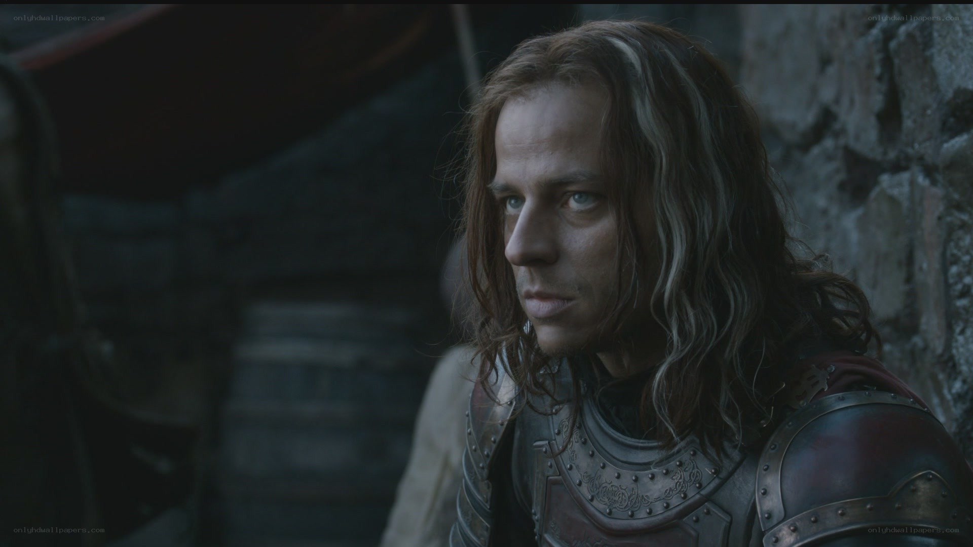 man in armor looking away