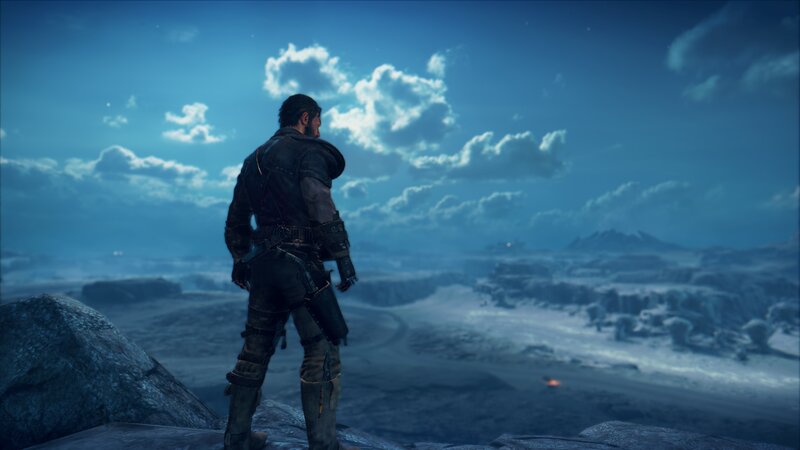 Man in Armor on Cliff — Blue
