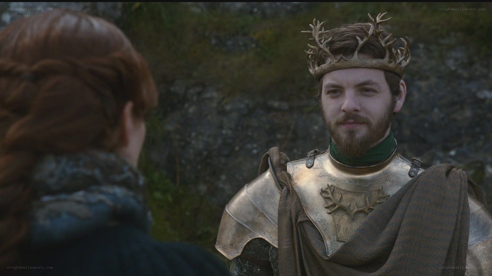 man in armor with antler crown